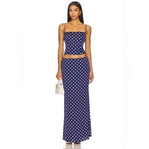 NWT More To Come Annie Maxi Skirt in Navy Polka Dot Size Small